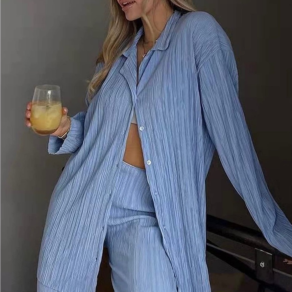 Casual Button Down Two Piece Set